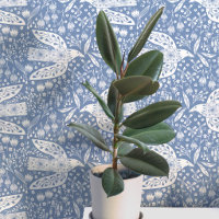 Doves and Flowers White on Dusty Blue Bird Art