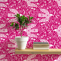 Doves and Flowers White on Pink Bird Art