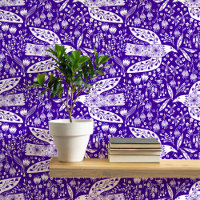 Doves and Flowers White on Purple Bird Art