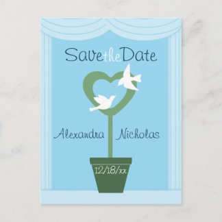 Doves and Heart Topiary Save the Date Postcard