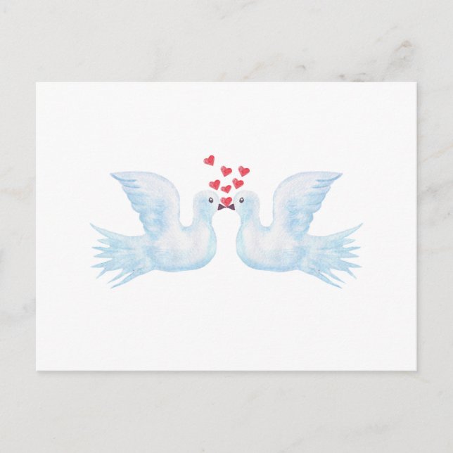 doves and hearts watercolor postcard (Front)
