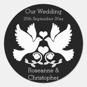 Doves Black And White Wedding Classic Round Sticker