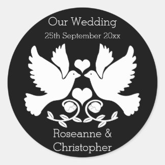Doves Black And White Wedding Classic Round Sticker