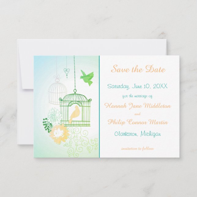 Doves & Cages Teal - 3x5 Save the Date (Front)