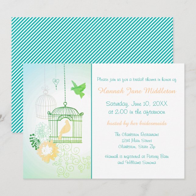 Doves & Cages Teal- Bridal Shower Invitation (Front/Back)