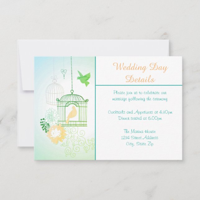 Doves & Cages - Wedding Day Details Invitation (Front)