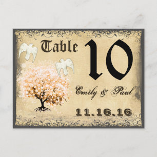 Doves Coral Heart Leaf Tree Table Number Card