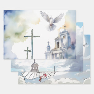 Doves & Cross Harmony Wrapping Paper Sheet