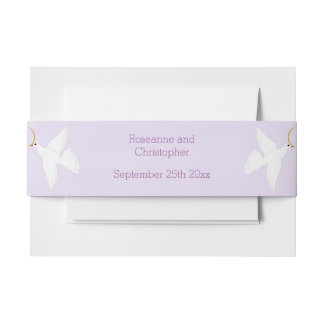 Doves Design Lilac Coloured Wedding Invitation Belly Band