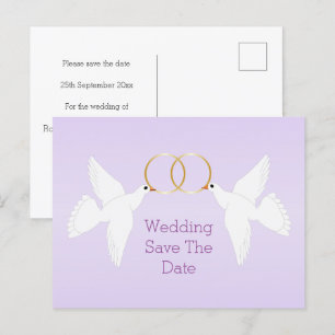 Doves Design Lilac Coloured Wedding Save The Date Announcement Postcard