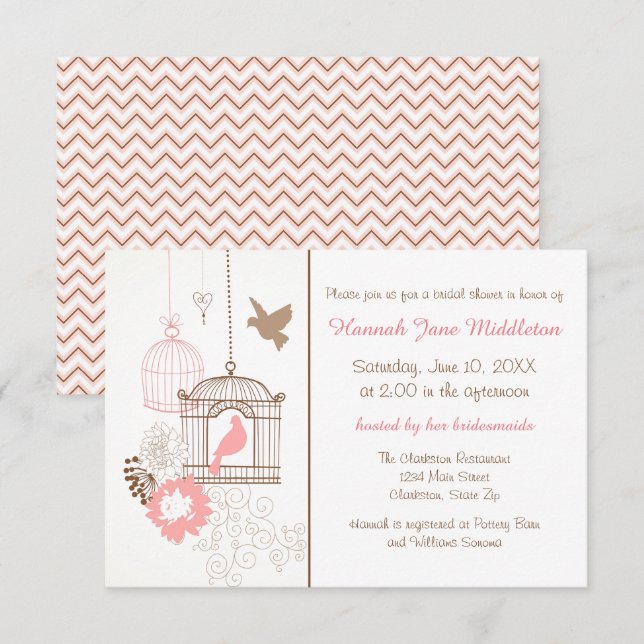 Doves et cages - Invitation de douche nuptiale 3x5 (Devant / Derrière)