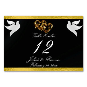 Doves & Heart - Black/Gold Table Number