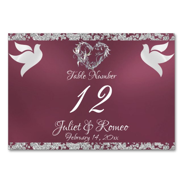 Doves, Heart & Glitter - Lavender Table Number (Front)