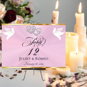 Doves & Heart - Pastel Pink/Silver Table Number