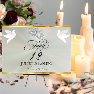 Doves & Heart - Pastel Sage/Silver Table Number