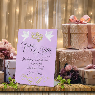 Doves & Hearts Cards & Gifts - Lavender Pearl/Gold Pedestal Sign