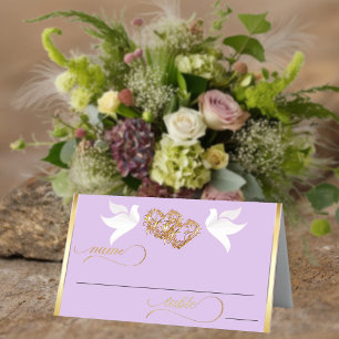 Doves & Hearts - Gold/Lavender Place Card