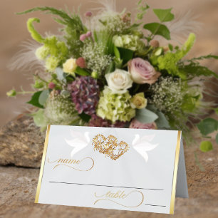Doves & Hearts - Gold/White Place Card