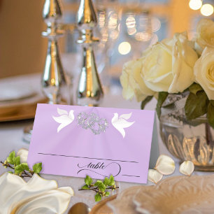 Doves & Hearts - Lavender Pearl/Silver Place Card