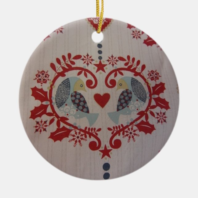Doves & Hearts -- Pennsylvania Dutch Ceramic Ornament (Front)
