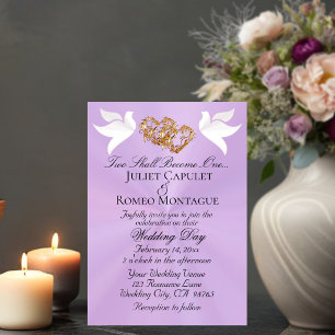 Doves, Hearts, QR Code - Lavender/Gold Invitation