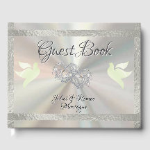 Doves, Hearts & Ribbon - Pearl White/Silver