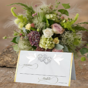 Doves & Hearts - Silver/White Place Card