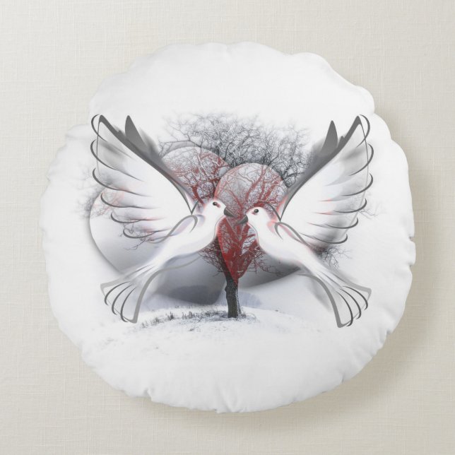 Doves In Love Round Pillow (Front)