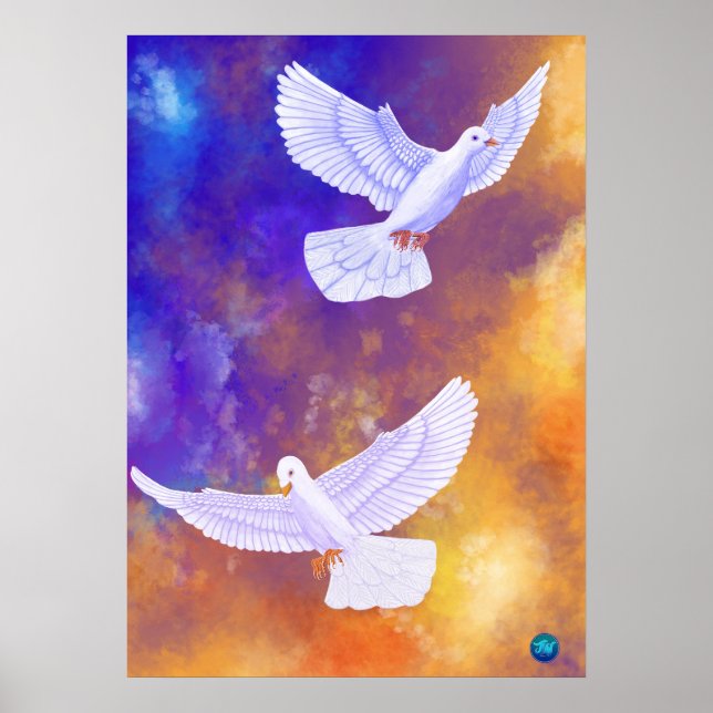 Doves in Twilight | Vibrant Colourful Poster (Front)