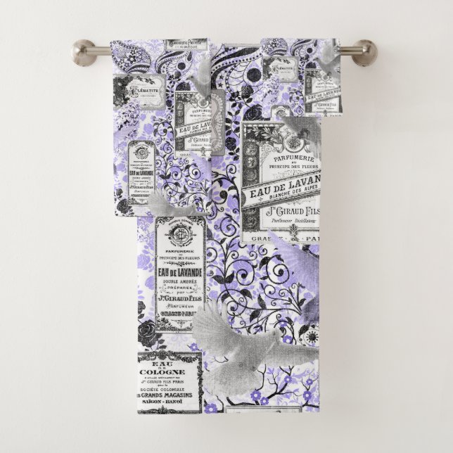 Doves Lilac Perfume Labels Bath Towel Set (Insitu)