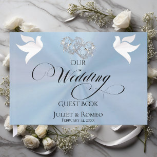 Doves & Linked Hearts - Pastel Blue/Silver Guest Book