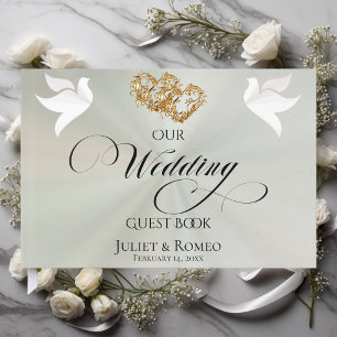 Doves & Linked Hearts - Pastel Sage/Gold Guest Book