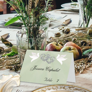 Doves & Linked Hearts Silver/Sage Place Card