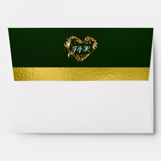 Doves & Monogram - Emerald/Gold Wedding Envelope (Back (Top Flap))