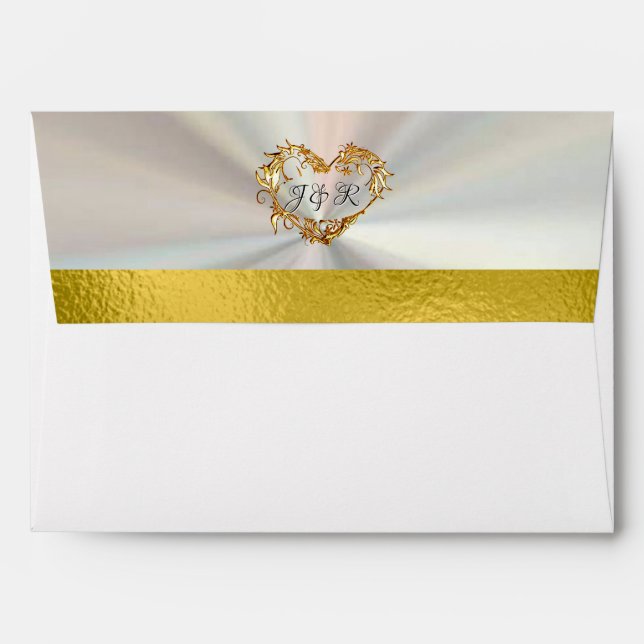 Doves & Monogram - White/Gold Wedding Envelope (Back (Top Flap))