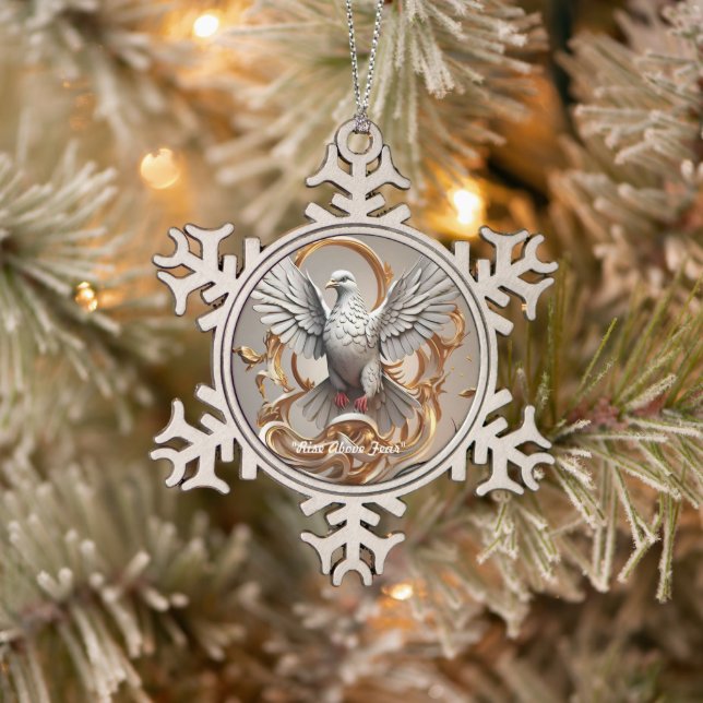 "Dove's New Dawn" Snowflake Pewter Christmas Ornament (Tree)