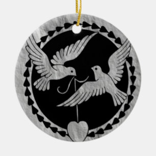Doves on Brushed Metal Ceramic Ornament