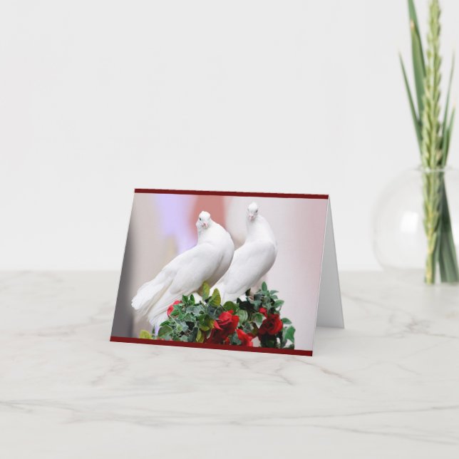 Doves On Roses Anniversary Greeting Card (Front)