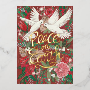 Doves Peace on Earth real Foil Holiday Card
