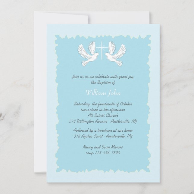 Doves Religieux Invitation Bleu (Devant)