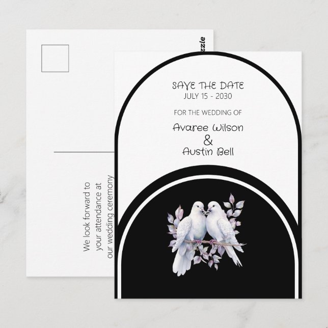 Doves Rings Black and White Arched Postcard (Front/Back)