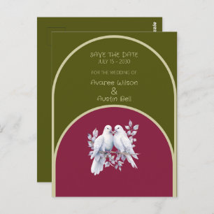 Doves Rings Olive Green Burgundy Yellow Arched Postcard