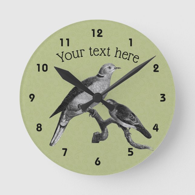 Doves Vintage Art Pesonalized   Round Clock (Front)