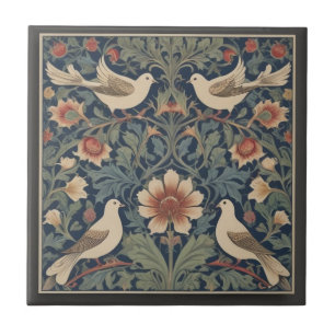 Doves William Morris style Four Dove Birds Tile