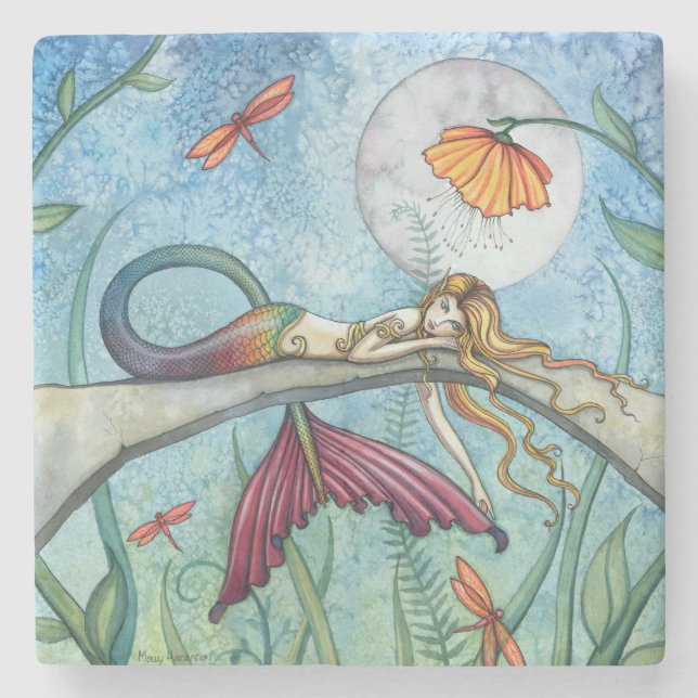 Down by the Pond Colourful Mermaid Art Stone Coaster (Front)