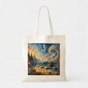 Down by the Sea: A Surreal Coastal Dreamscape Tote Bag