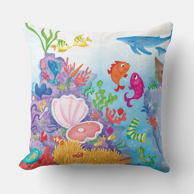 Down In The Ocean Throw Pillow (Front)
