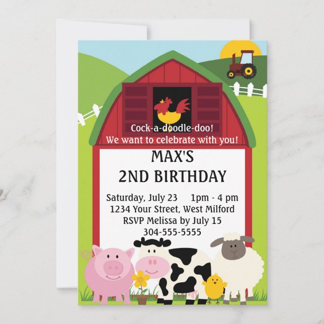 Down on the Farm 2 Birthday Invitation (Front)