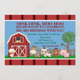 Down on the Farm Kids Birthday Invitation