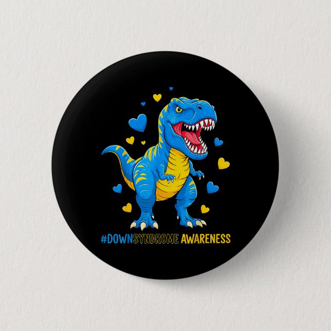 Down Right Awesome Dinosaur Down Syndrome 2 Inch Round Button (Front)